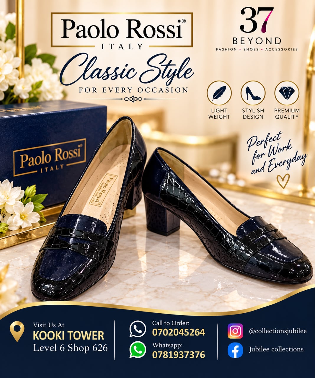 Dark navy blue heeled loafers