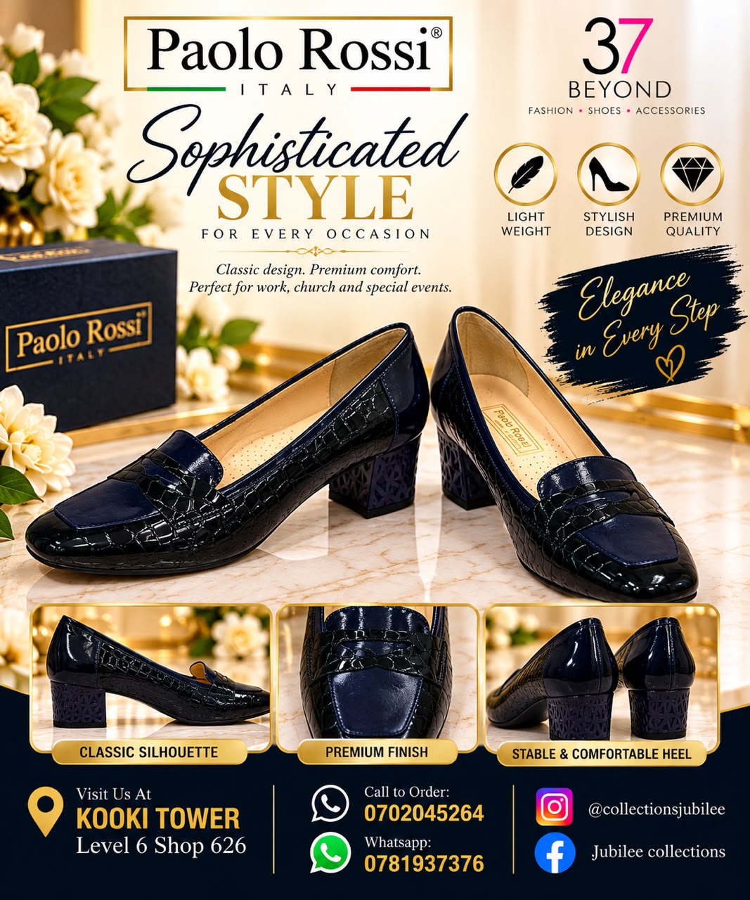 Navy blue paolo rossi block heel loafers