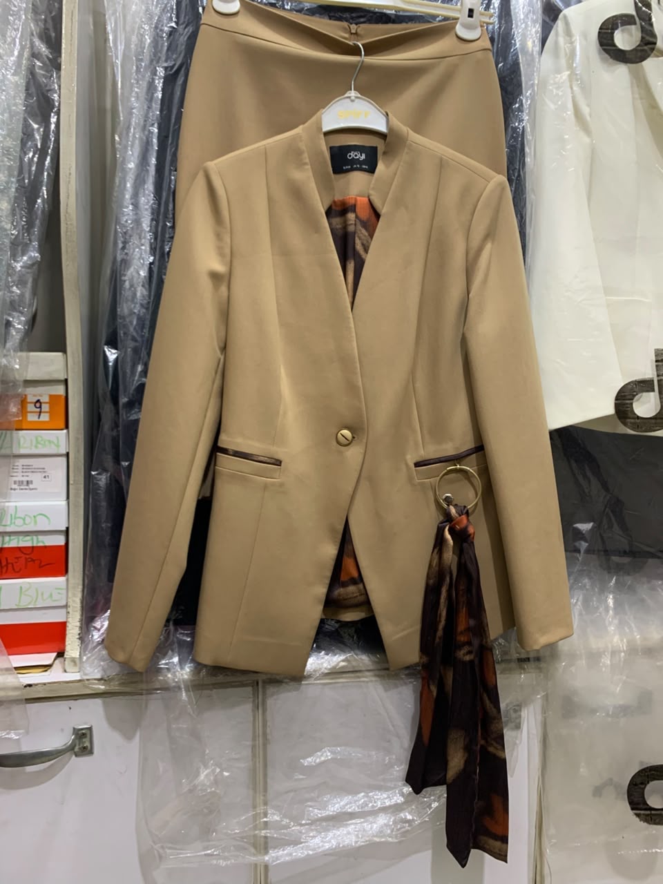 Tan/brown dayi skirt suit